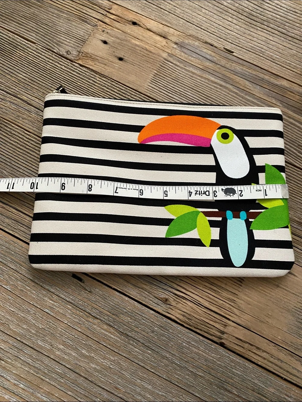 Striped Toucan Print Zip Pouch - Black & White with Colorful Accent